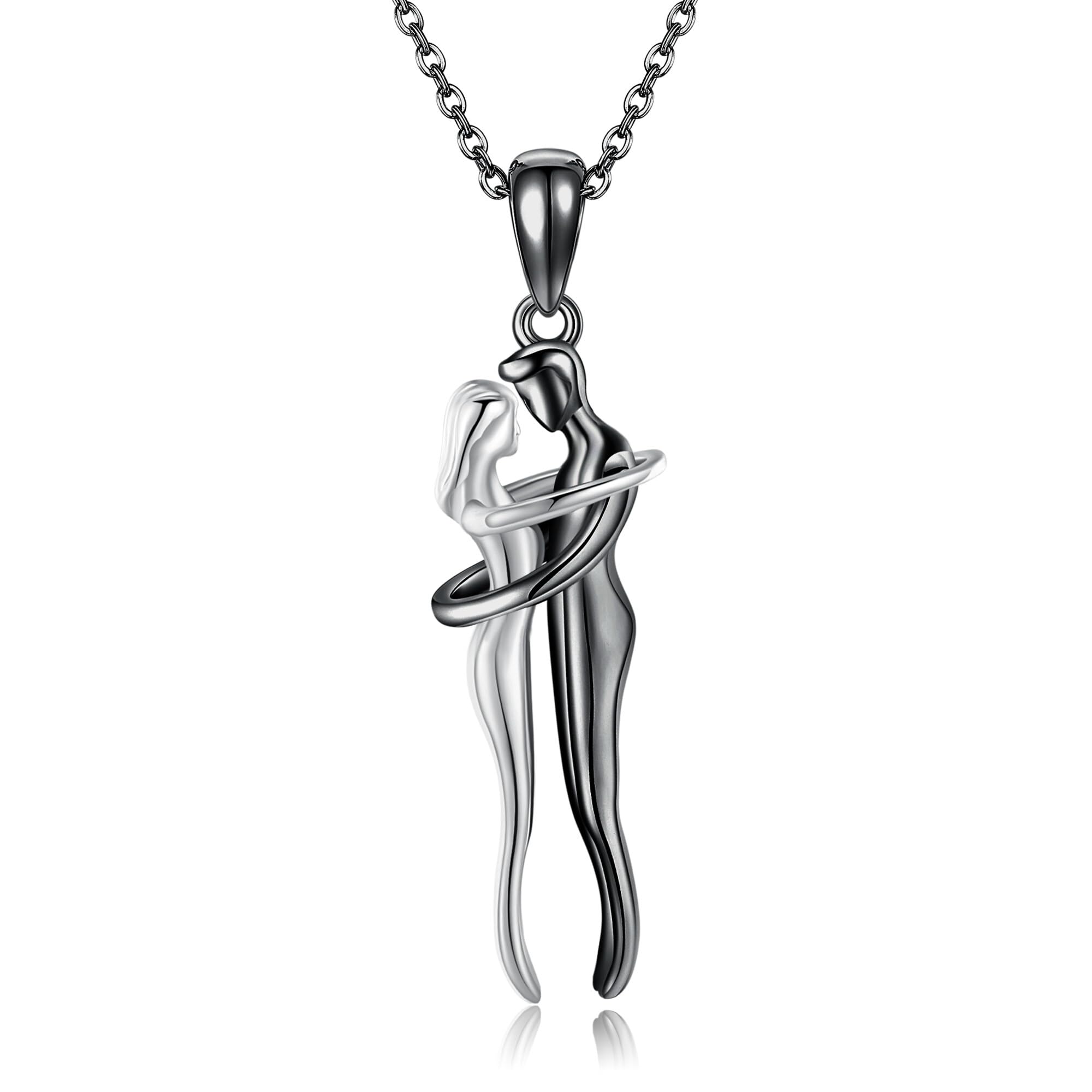 URONE Umarmungspaar Kette 925er Sterlingsilber Schmuck für Valentinstag und Jahrestag für Damen Ehefrauen Liebhaber Sie und Ihn