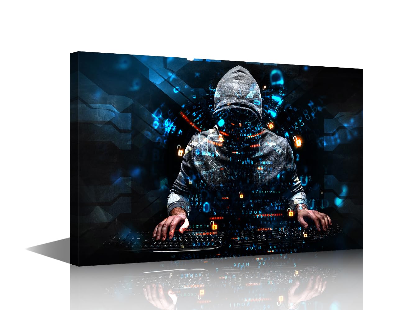 TISHIRON Hacker Prints Decorative Wall Art Decor Hacker in Action Canvas Picture Artwork of Code Hacker in Action Aesthetic Poster for Living Room Bedroom Kitchen Bathroom 1Panels 18x12in
