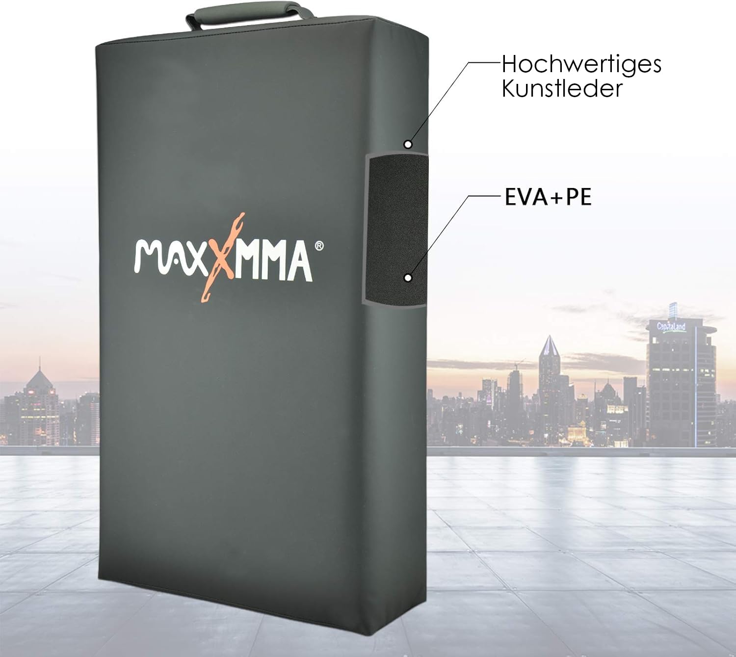 MaxxMMA Kickshield Schlagpolster – 63,5 x 38,1 cm, 15,2 cm Dicke für Kickboxen Thaiboxen MMA Karate – Mit Verstärkten Griffen & Kreuzstichnaht
