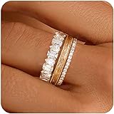 FUNEIA Stackable Gold Rings for Women Non Tarnish Chunky 14K Gold Plated Rings that Don't Tarnish Engagement Cubic Zirconia Ring Set Stack Dainty Pinky Wedding Bands Thumb Rings Gold Jewelry...