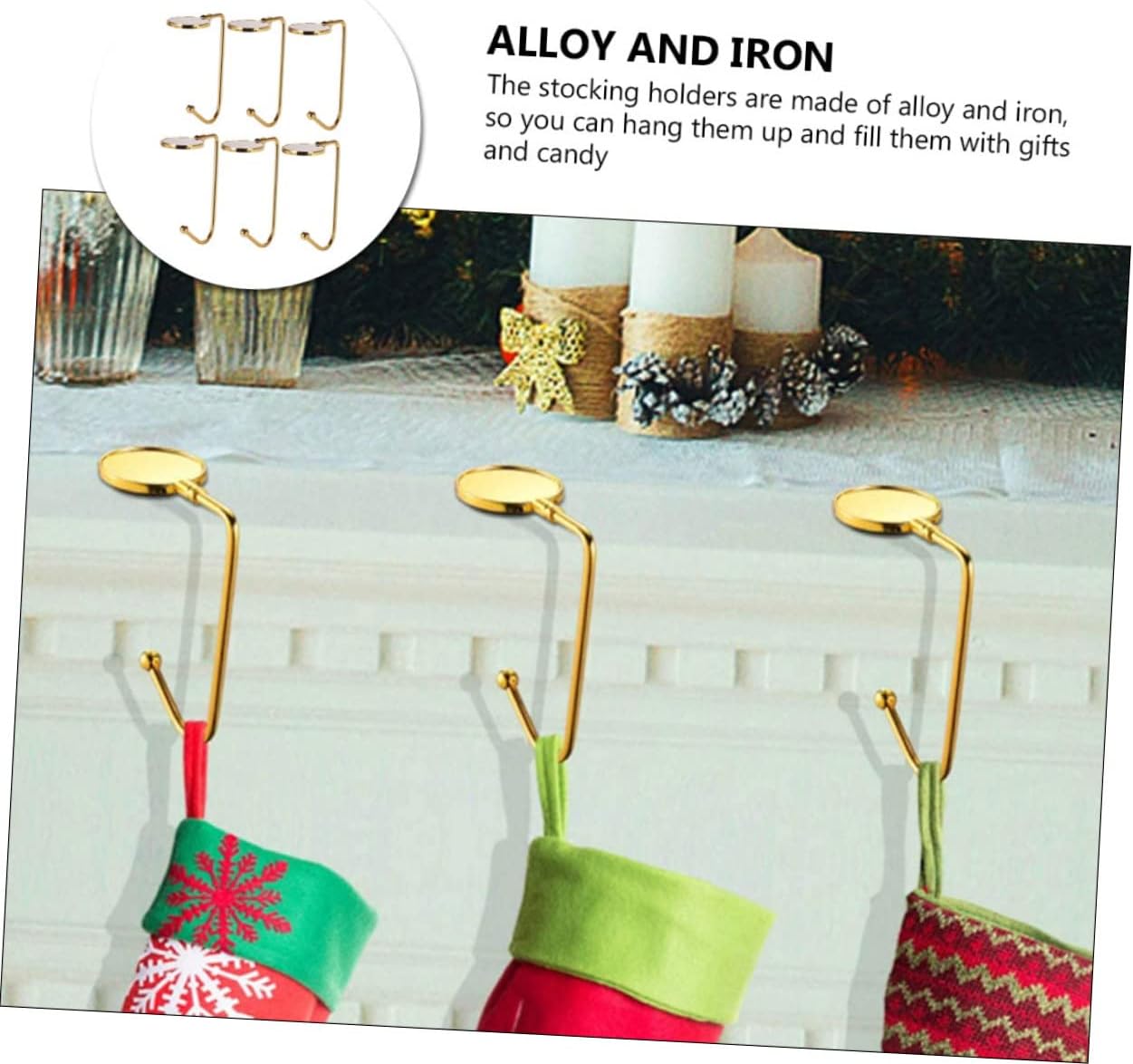 6pcs Christmas Socks Hangers Elegant Desktop Bag Hooks for Festive Decoration for Mantels and Fireplaces No Damage to Simple and Stylish Design
