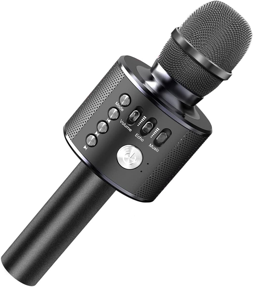Karaoke Microphone, Wireless Bluetooth Speaker with Controllable LED Lights and Recording Magic Sing Portable Handheld Karaoke Machine