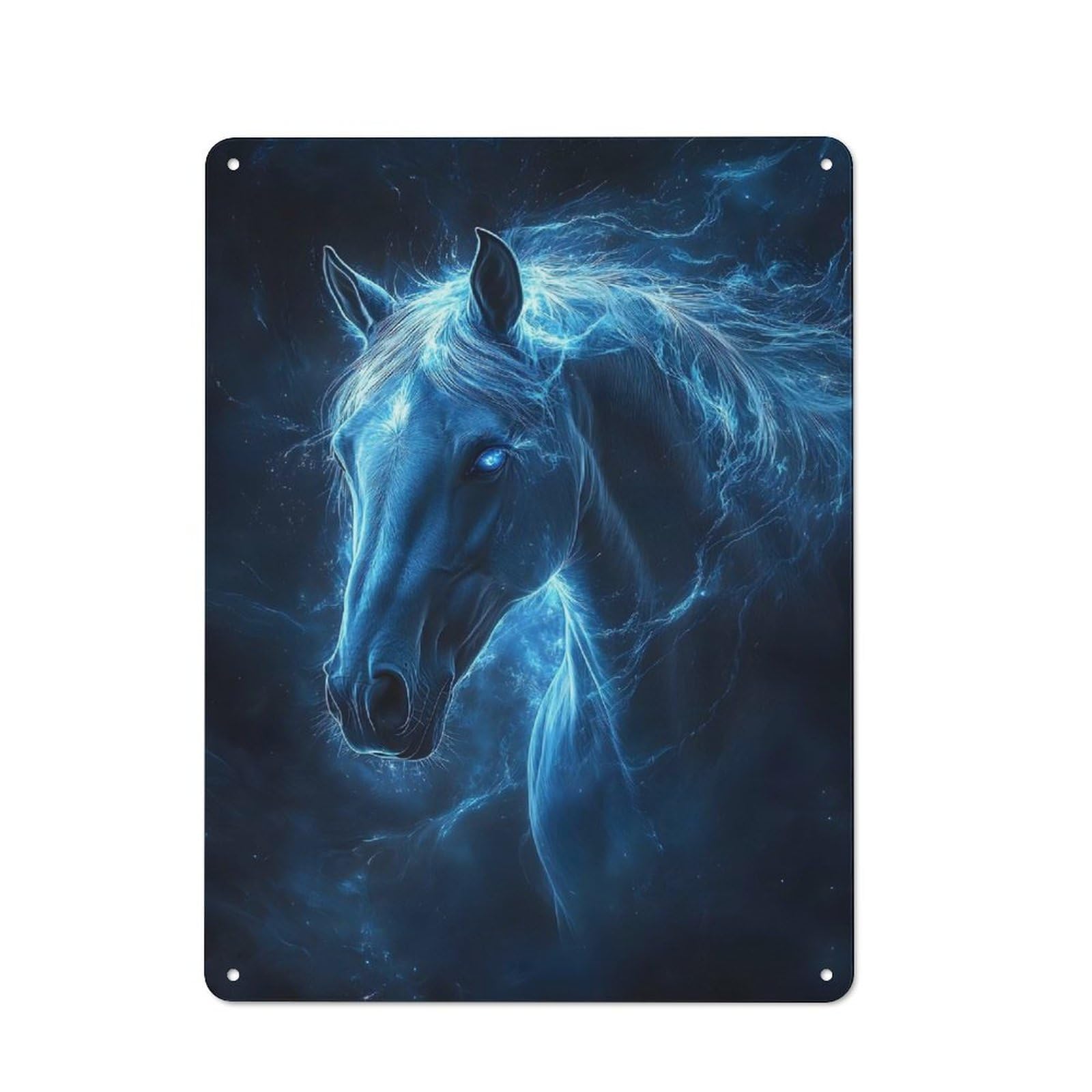 Junmoney Style-1 Mystical Blue Horse Decorative Tin Plaque 40X30cm, Vintage Bar Wall Plaque For Bar, Kitchen, Garage Or Games Room