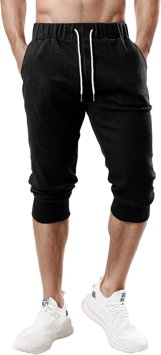 Ohoo Men's 3/4 Capri Joggers Pants Slim Fit Lightweight Yoga Running Workout Active Pants Casual Wear - Image 2