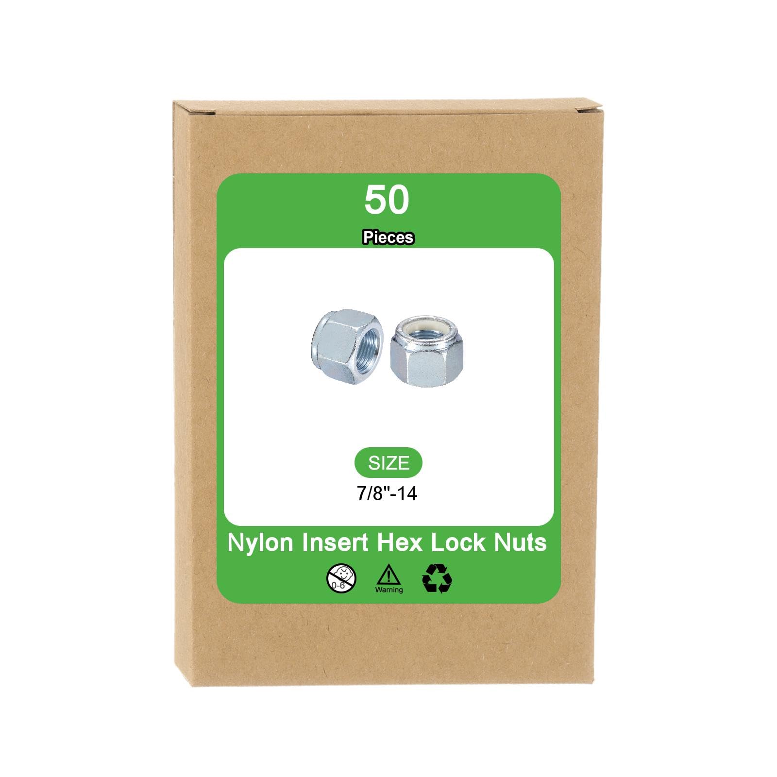 QUARKZMAN 50Pcsess Con Insertos Nylon 7/8"-14, Seguridad Acero Con Insertos Nylon Fijadores Industriales Blanco&Blanco