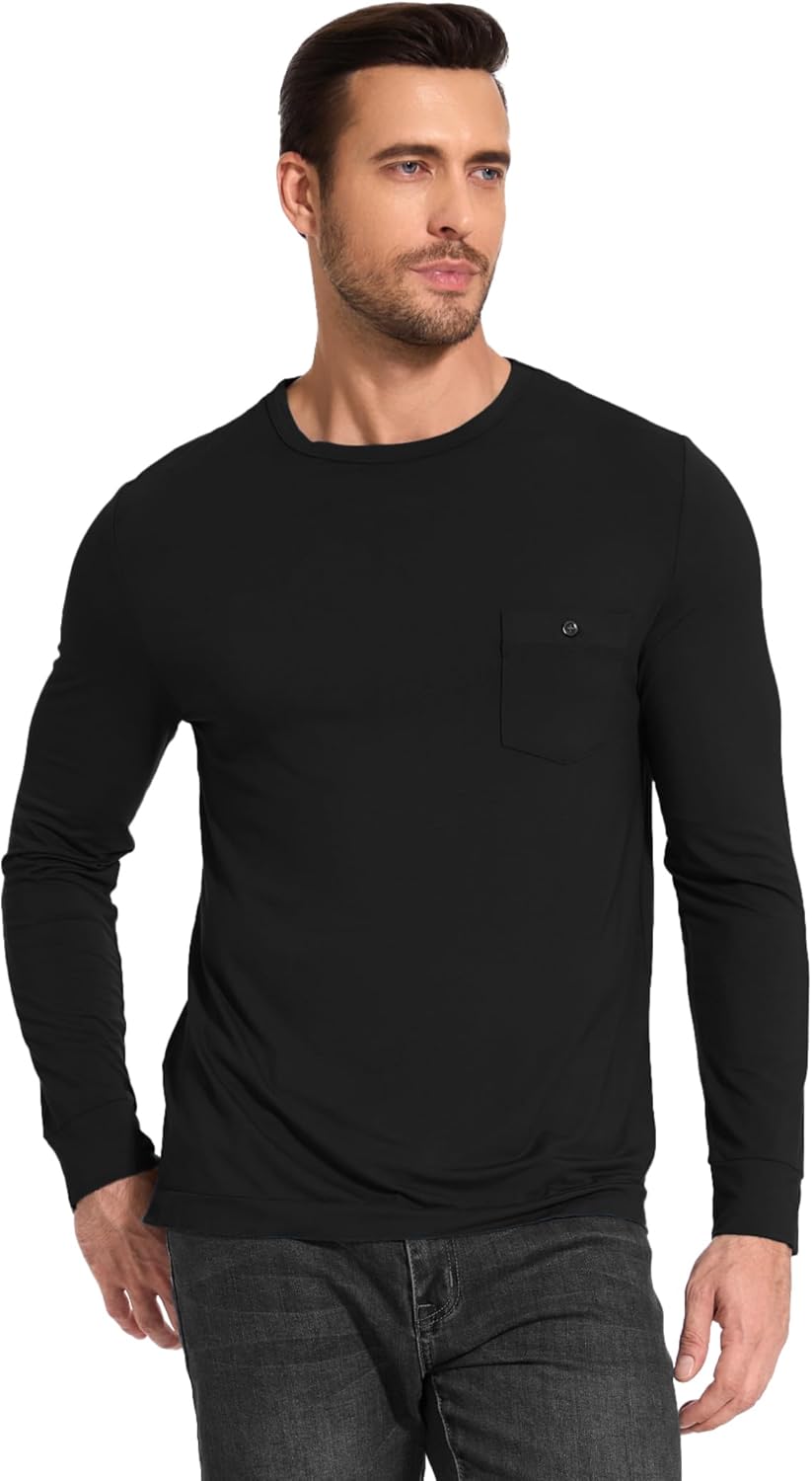 GYS Bamboo Viscose Men's Long Sleeve Shirts Casual Crew Neck Pajama Tops - Image 4