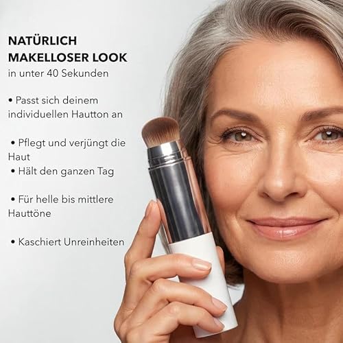 Faccelove Foundation Stick mit Pinsel, 2-in-1 Color Changing Foundation mit LSF 15, Automatische Farbanpassung, Langanhaltend & Feuchtigkeitsspendend, Natürliches Finish für Alle Hauttypen