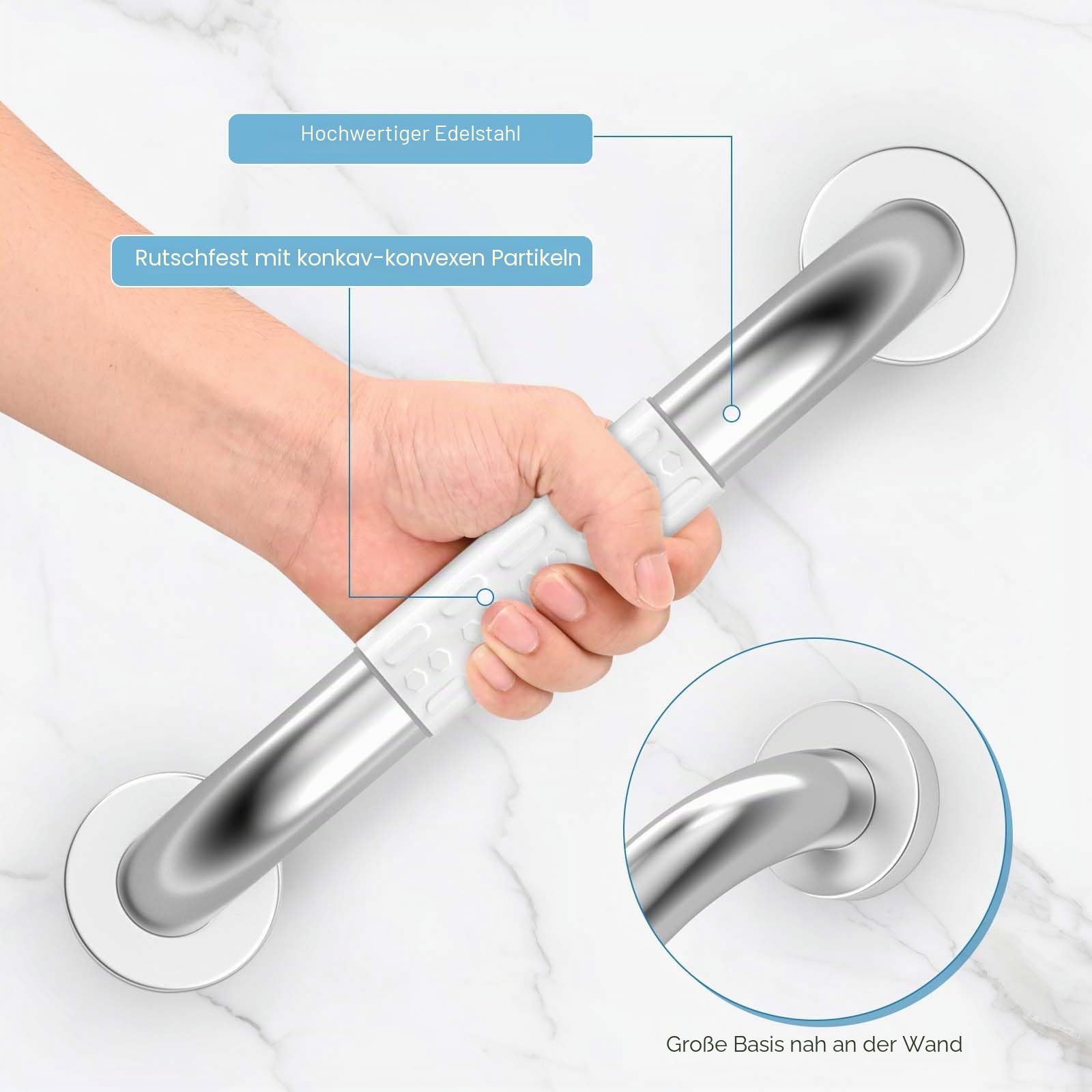 Oderra 30 cm Haltegriffe Für Senioren, Edelstahl Rutschfest Badewannengriff, Badezimmer Haltegriff Duschgriffe für Wandmontage WC, Griff Dusche Mit Leuchtkreisen