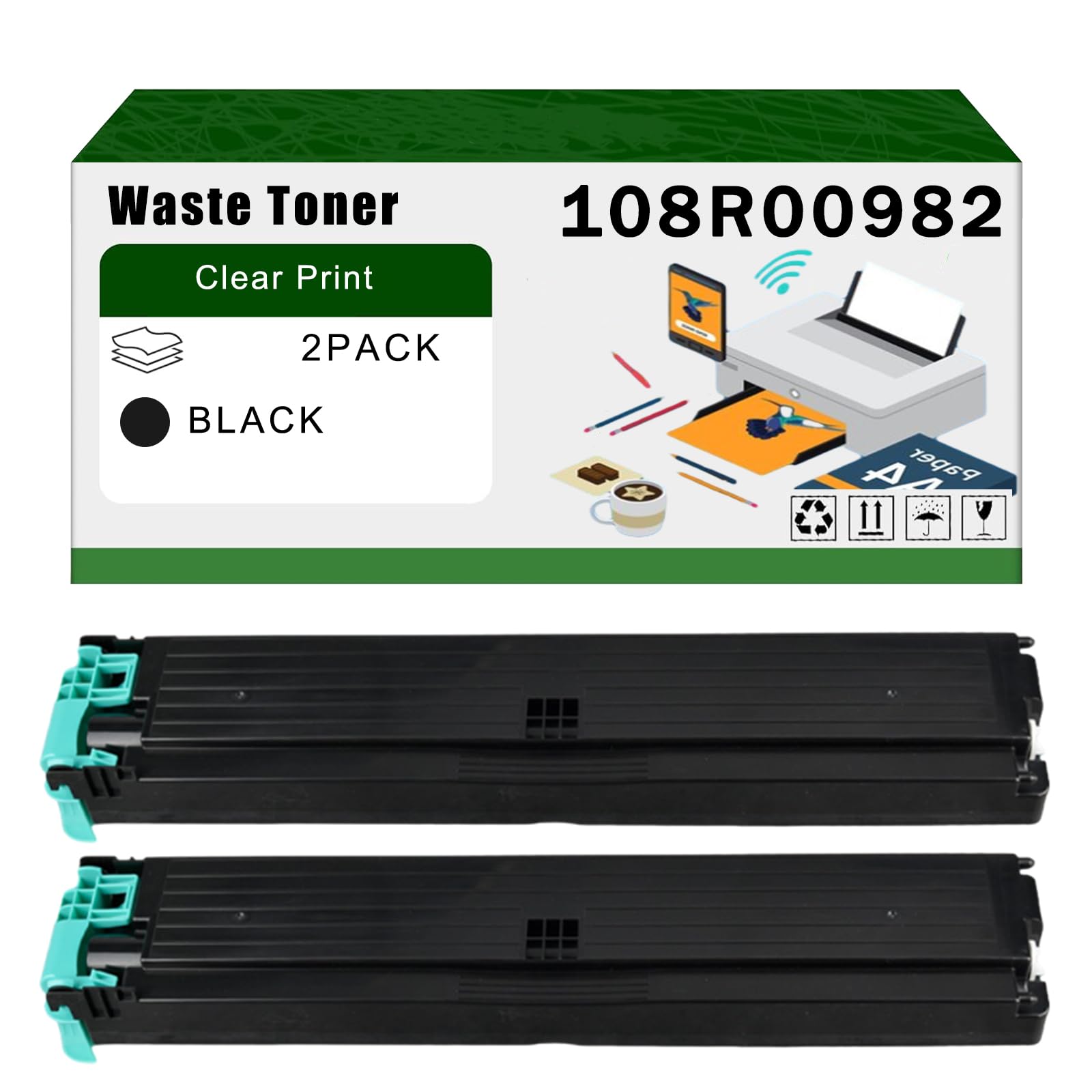 Compatible for Xerox 108R00982 Waste Toner Container Phaser 7800 7800DX 7800DN Printers, High Yield 30000 Pages Bright Clear Colors (2-Pack Black)