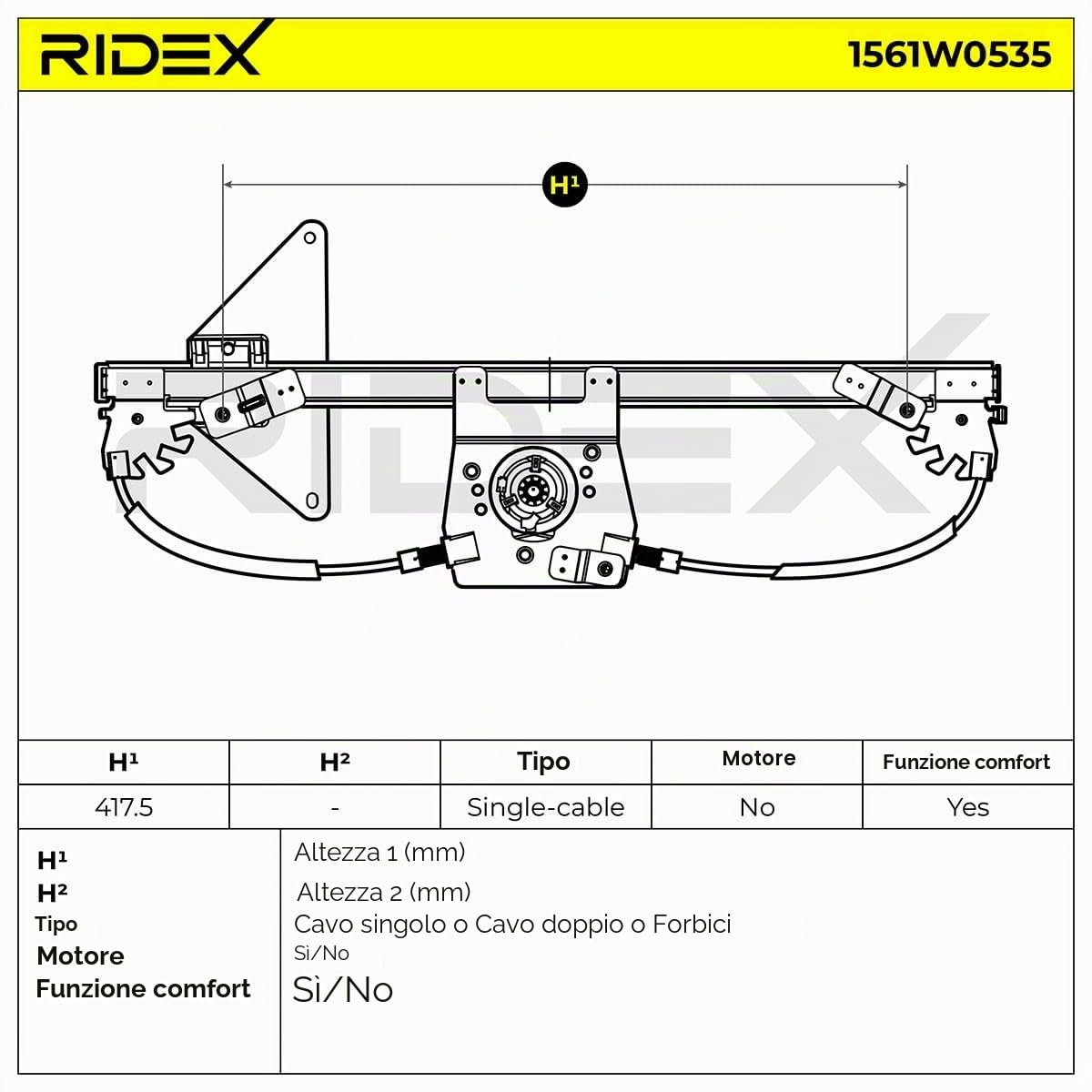 RIDEX 1561W0535 Alzacristallo elettrico Sinistra senza motore elettrico Compatibilità con CITROËN C3 II SC