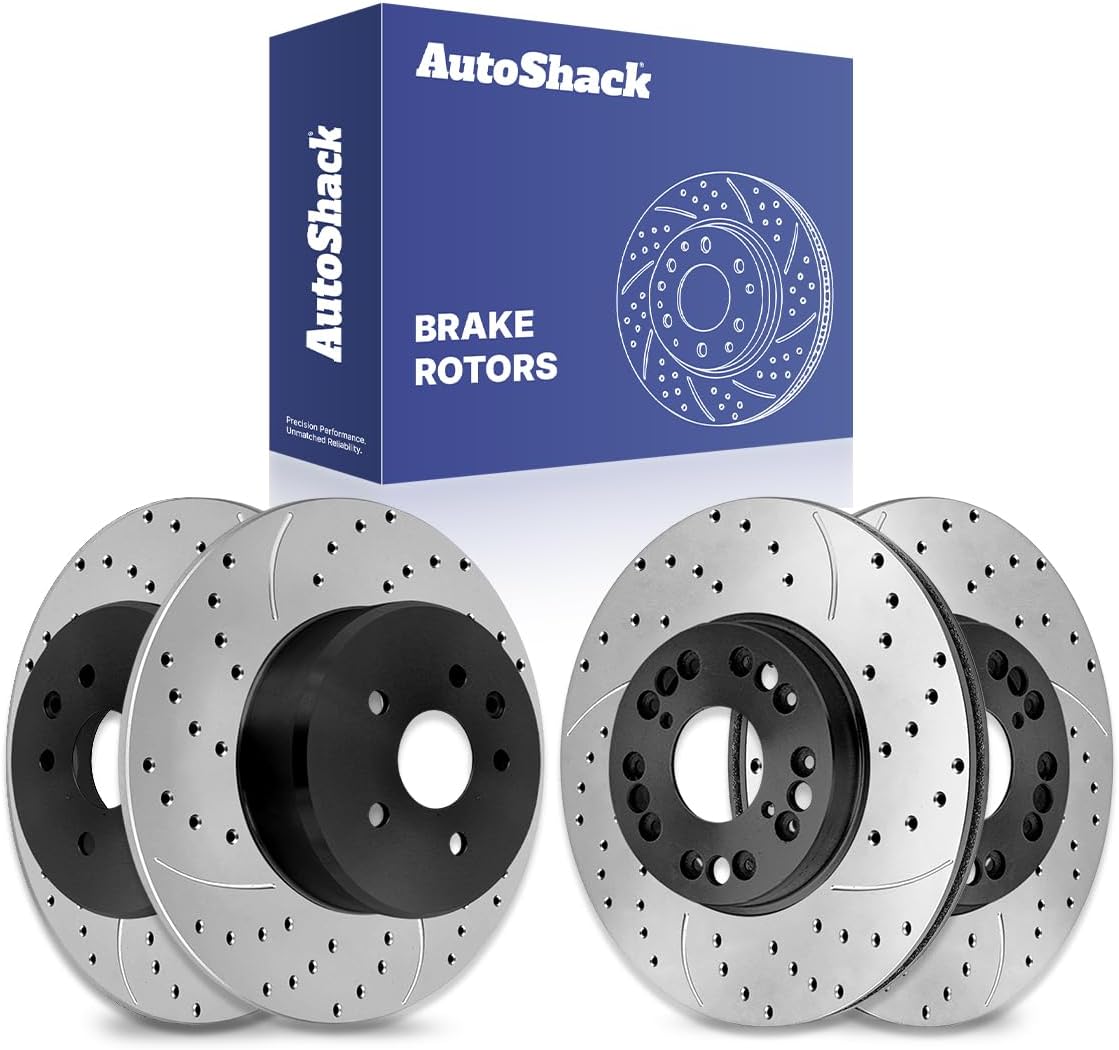 AutoShack Front Vented & Rear Solid Drilled & Slotted E-Coated Brake Rotors 4-PC Set Replacement for 2002-2010 Lexus SC430 1998-2005 Lexus GS300 ShadowGuard