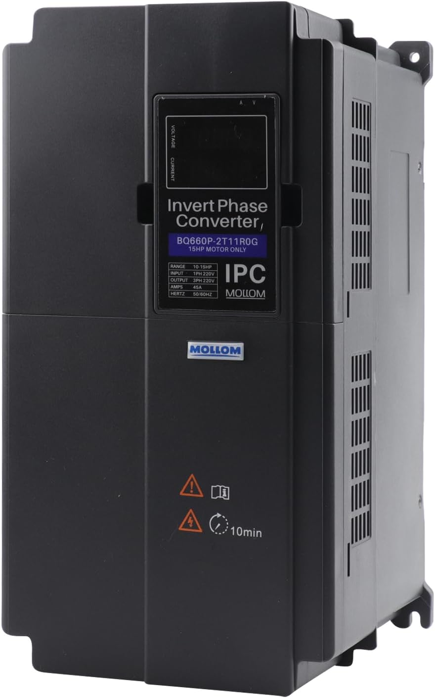 Mollom 11KW 220V Single to 3 Phase Invert Phase Converter-15HP 45A Input/Output IPC for 3PH Motor