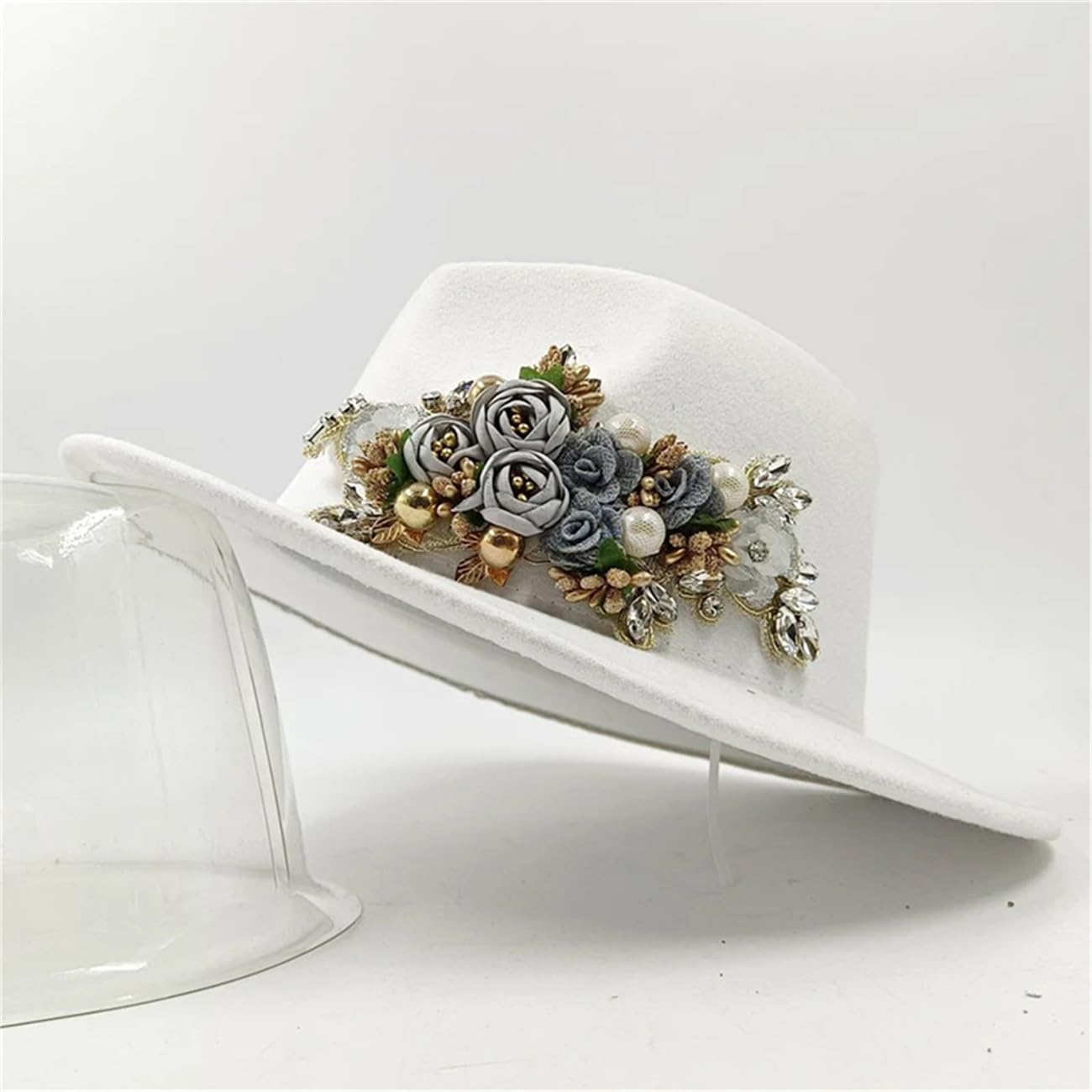 Cappello da donna a tesa larga Jazz Cap Autunno Inverno Chiesa Cappelli Femme Fiore Ricamato Cappello Fedora Matrimonio