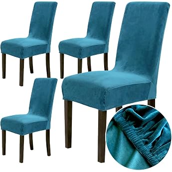 Chickwin o Chair Covers Set of 4 Velvet Stretch Chair Covers for Dining Room Chairs Removable Washable for Wedding Hotel Kitchen Banquet Party Decoration Universal Grey Chair Covers 4 Turquoise