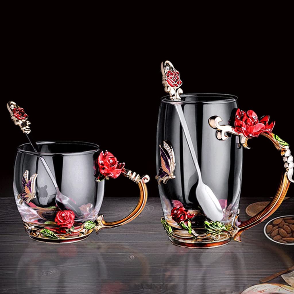 Vasos, vaso de vidrio esmaltado con aislamiento de 355 ml - Ideal for desayuno, bebidas frías, agua y uso diario.(Short Cup a)