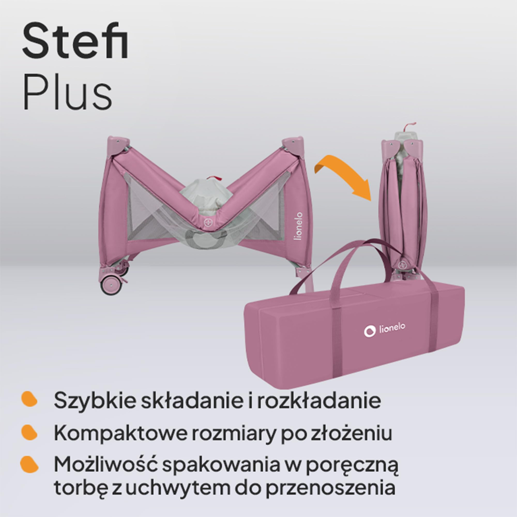 LIONELO Stefi Plus łóżeczko turystyczne 2 w 1 do 15 kg, łóżko dziecięce z materacem, boczne wejście z zamkiem błyskawicznym, wysokiej jakości materac piankowy, szybkie składanie
