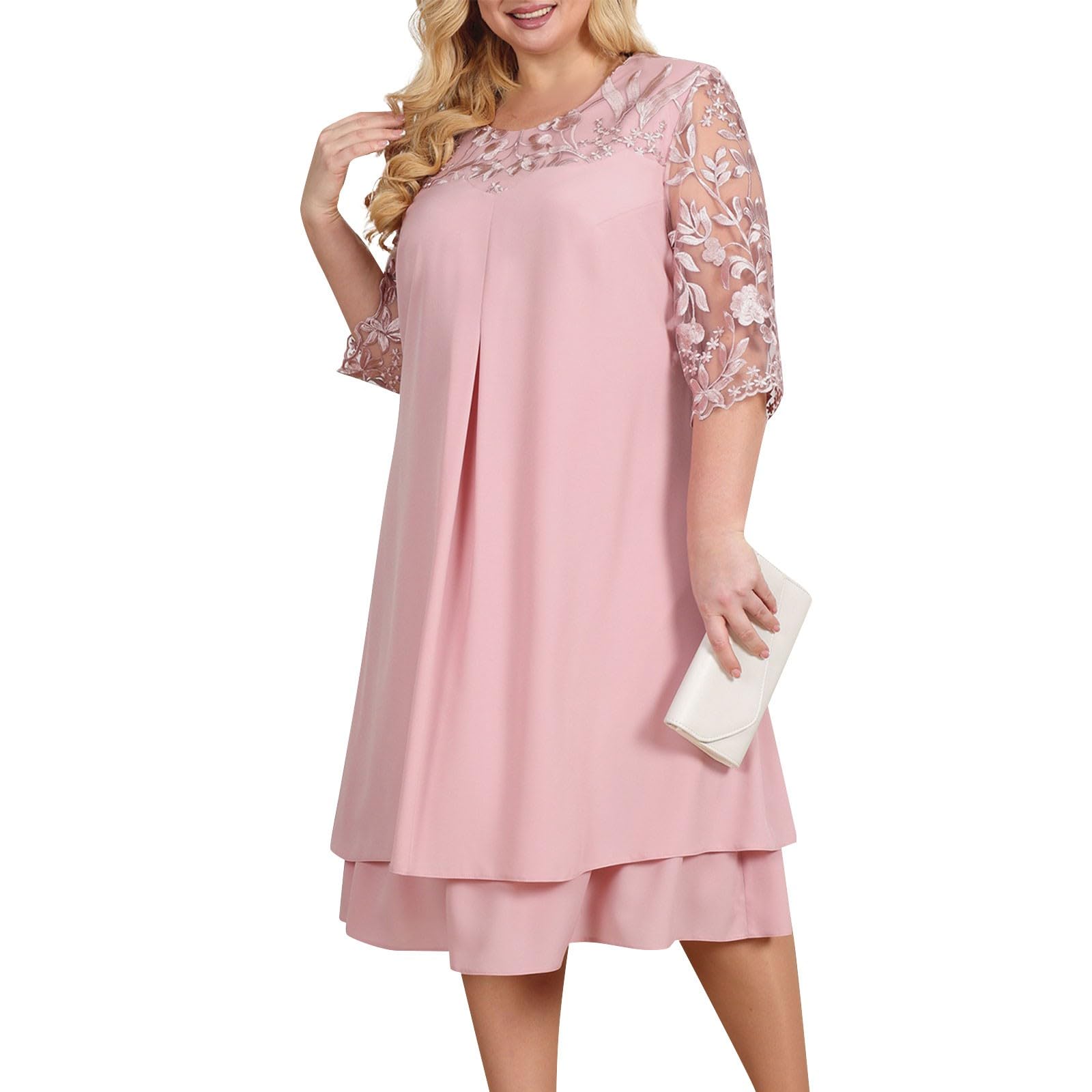 Vestidos elegantes de encaje para madre de la novia con mangas de siete y cuello redondo elegantes vestidos de cóctel de encaje largos y elegantes adecuados para invitadas de boda