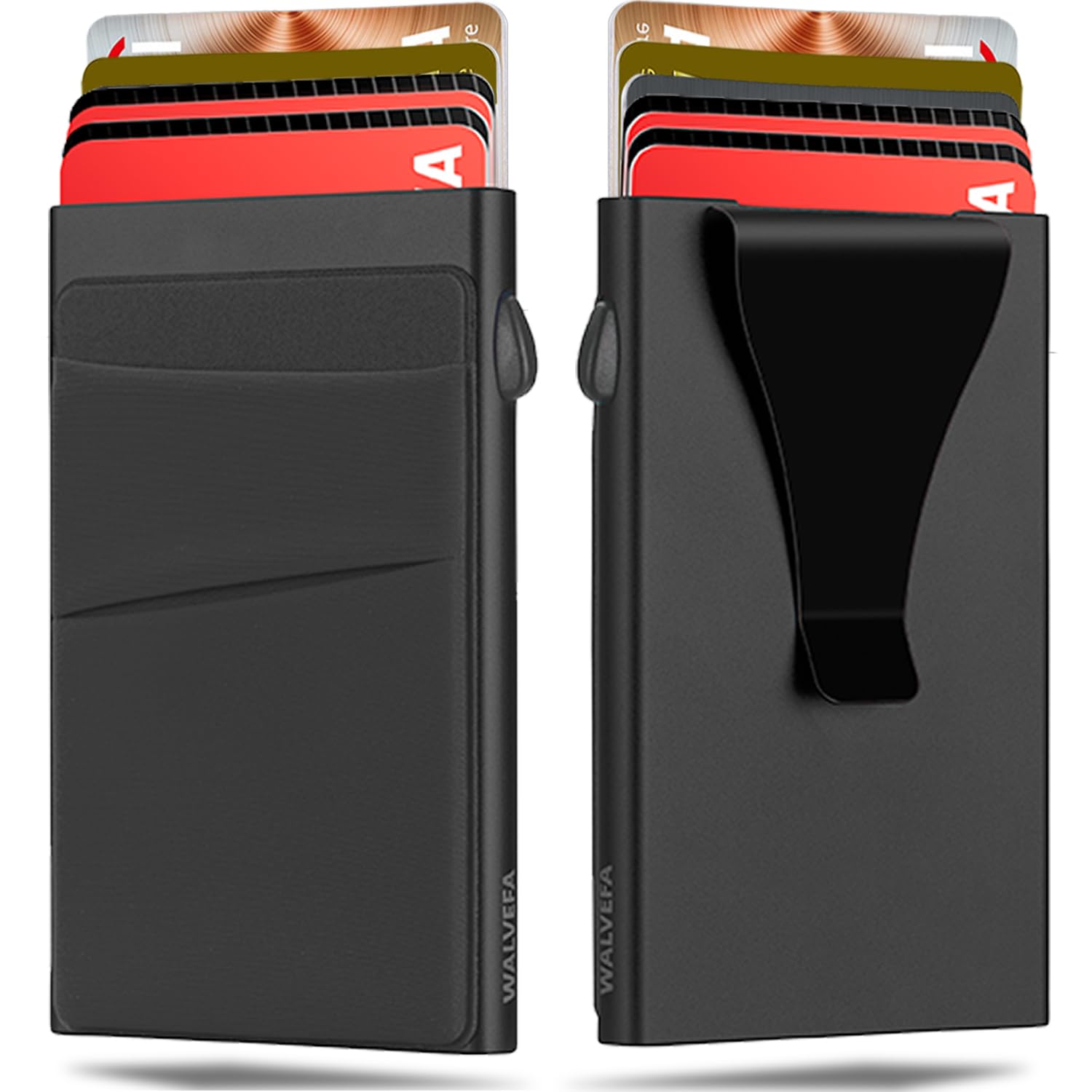 Slim Wallet for Men, Pop Up Card Holder Wallet RFID Blocking, Minimalist Metal Bussiness Credit Card Wallet with Money Clip & Pockets, Aluminum Thin Front Pocket Wallet (Black)