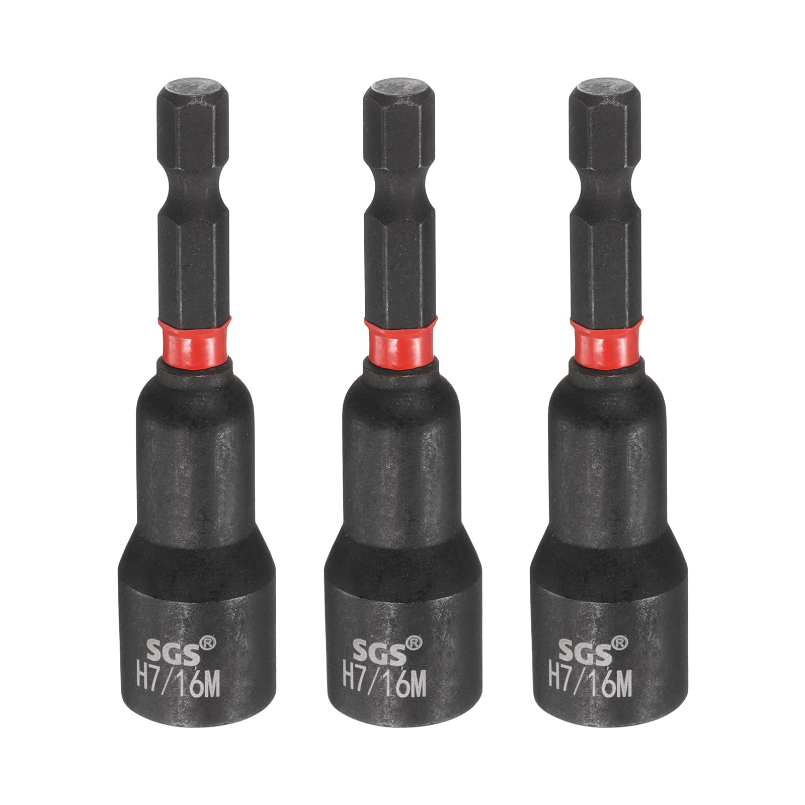 sourcing map 3pcs Nut Driver Drill Bit 7/16 Inch SAE Socket 1/4" Hex Shank 2.56" (65mm) Long Magnetic 6-Point Sockets Quick Change CR-V Steel Bolt Setters for Power Drill Drivers