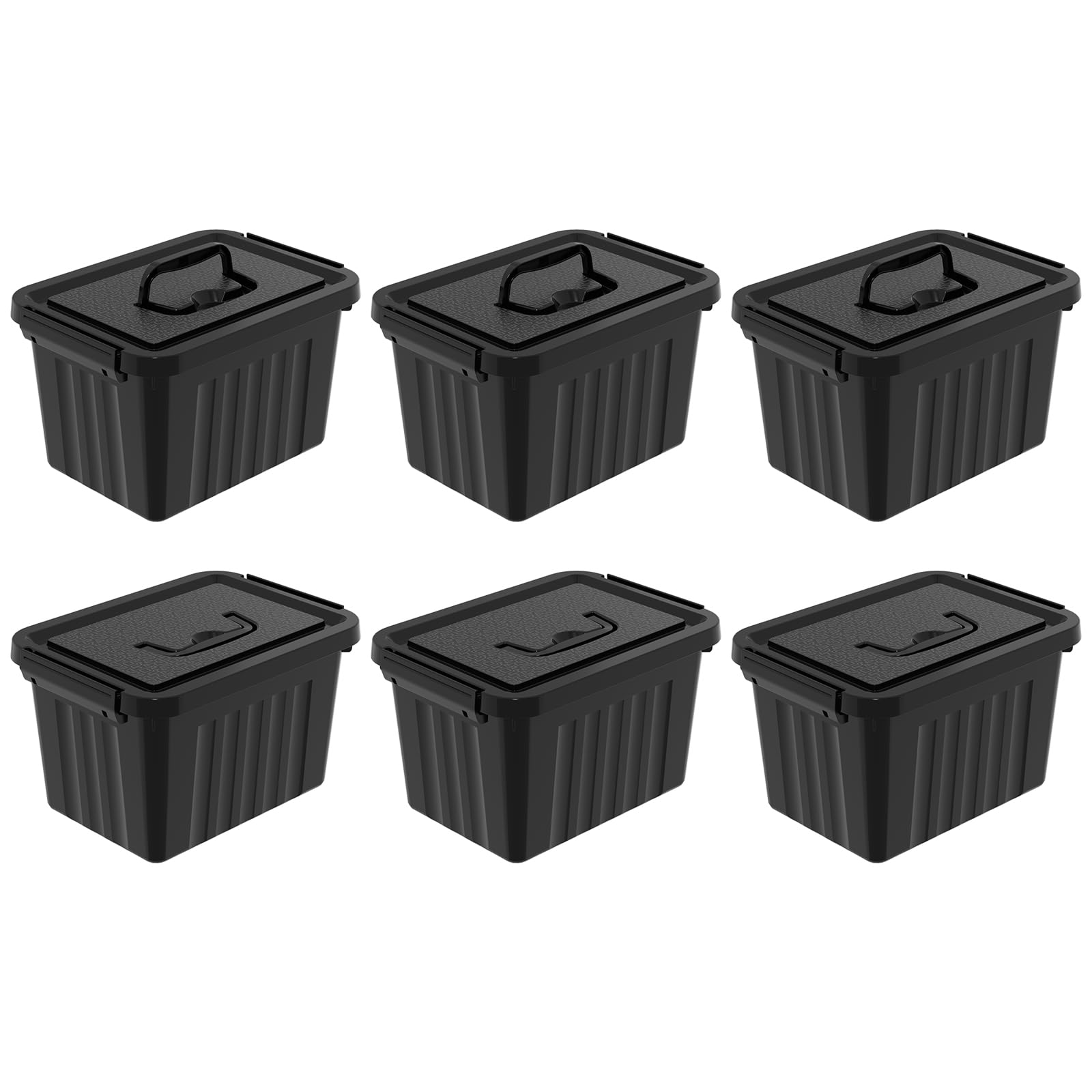 6 paquetes de cajas de almacenamiento negras de 6 L con tapas, 27 x 19,3 x 16 cm