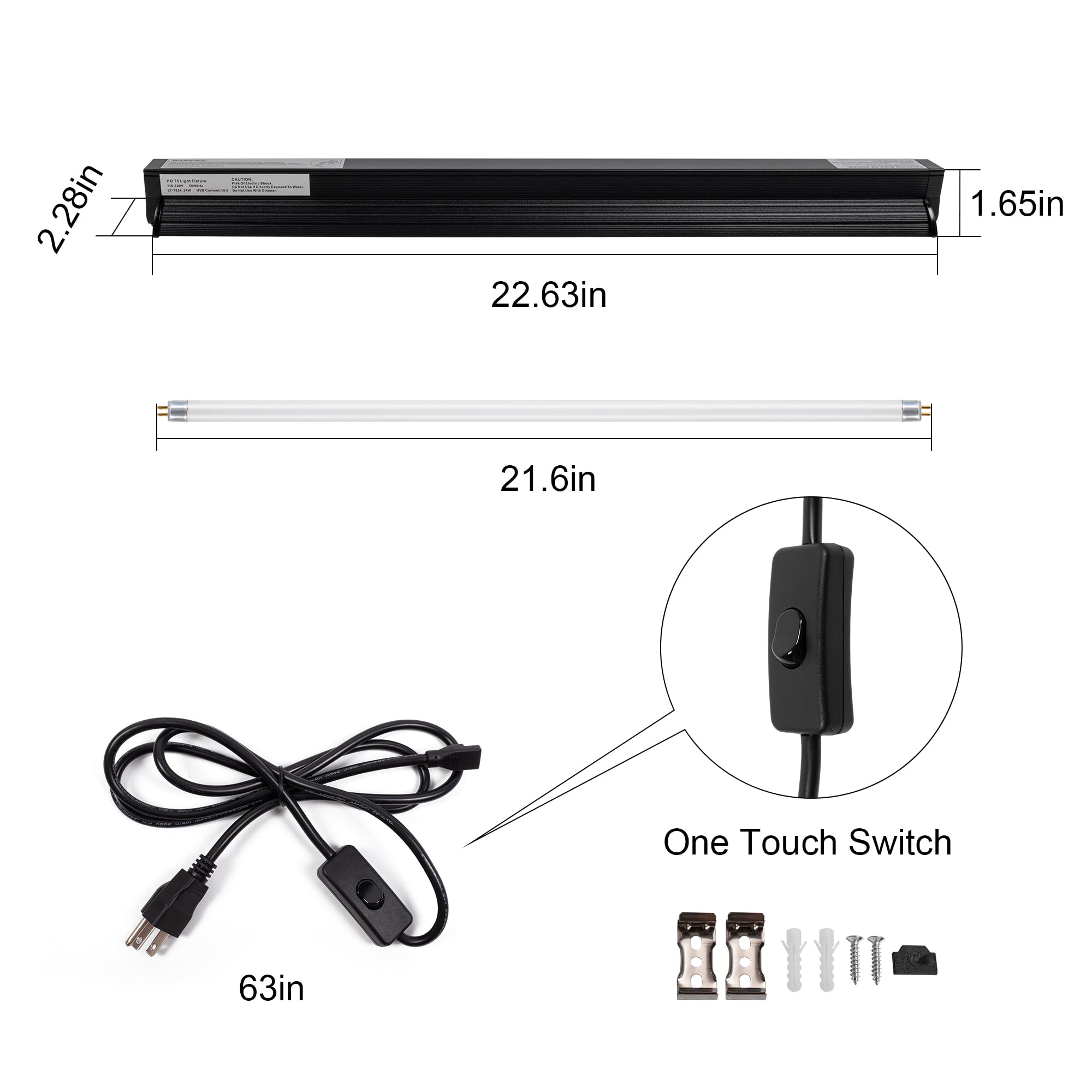Jugbuy UVB Reptile Light Kit, 24W T5 Lamp Fixture and 5.0 UVB Tube Combo, Linear Lighting Bar Ideal for Tropical Reptiles Bearded Dragon Hermit Crab Turtle Leopard Gecko Tank Chameleons Iguanas Snake - image 2