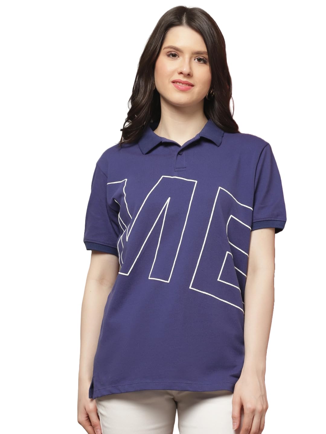 door74 Womens ME Printed Navy Color Regular FIT Polo Tshirt-picture-34