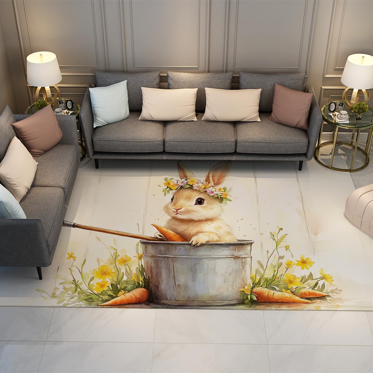 Tapis lapin beige 200x300cm moderne et doux pour sublimer votre salon à Pâques