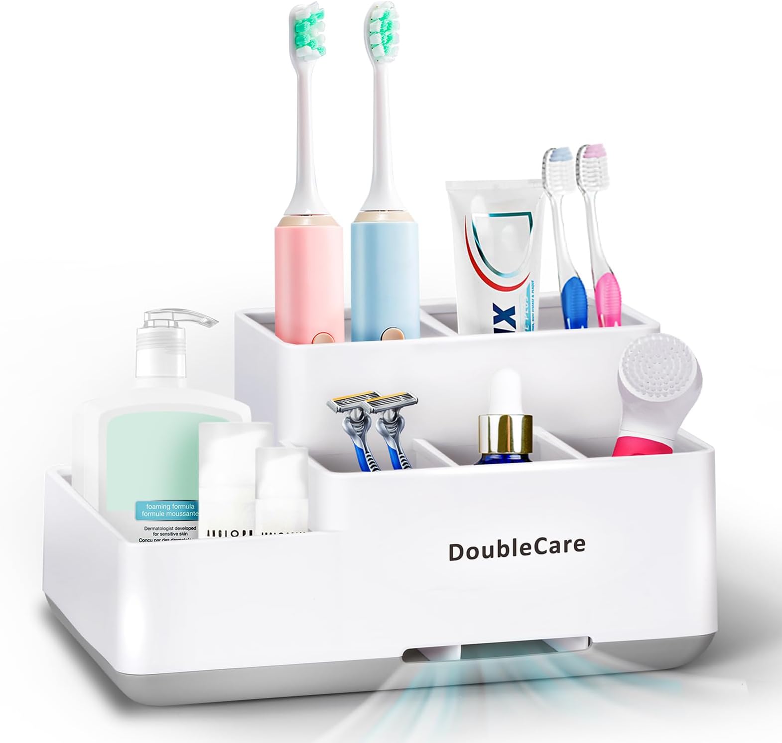 Toothbrush Holder with Anti-Slip, Bathroom Organizer Countertop Detachable for Easy Cleaning, Multifunctional Storage, Bathroom Caddy for Toothpaste, Shaver,Great for Home, Vanity Organizer, Office