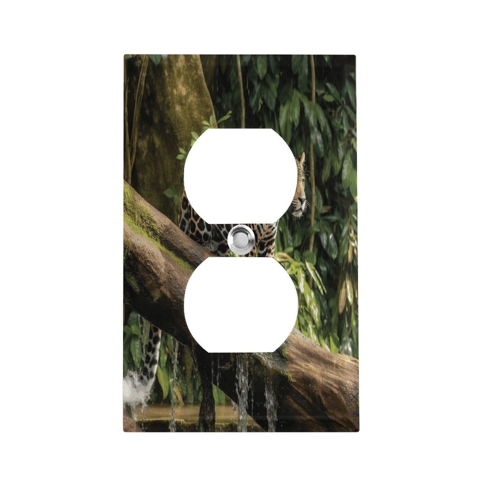 Vstadank Style Jaguar Cat On Tree Trunk Waterfall Wall Plate Stainless Steel Electrical Outlet Cover Decorative Switch Plates Electric Receptacle Plug Cover Wallplate Duplex Wall Plates 4.5" X 2.8"