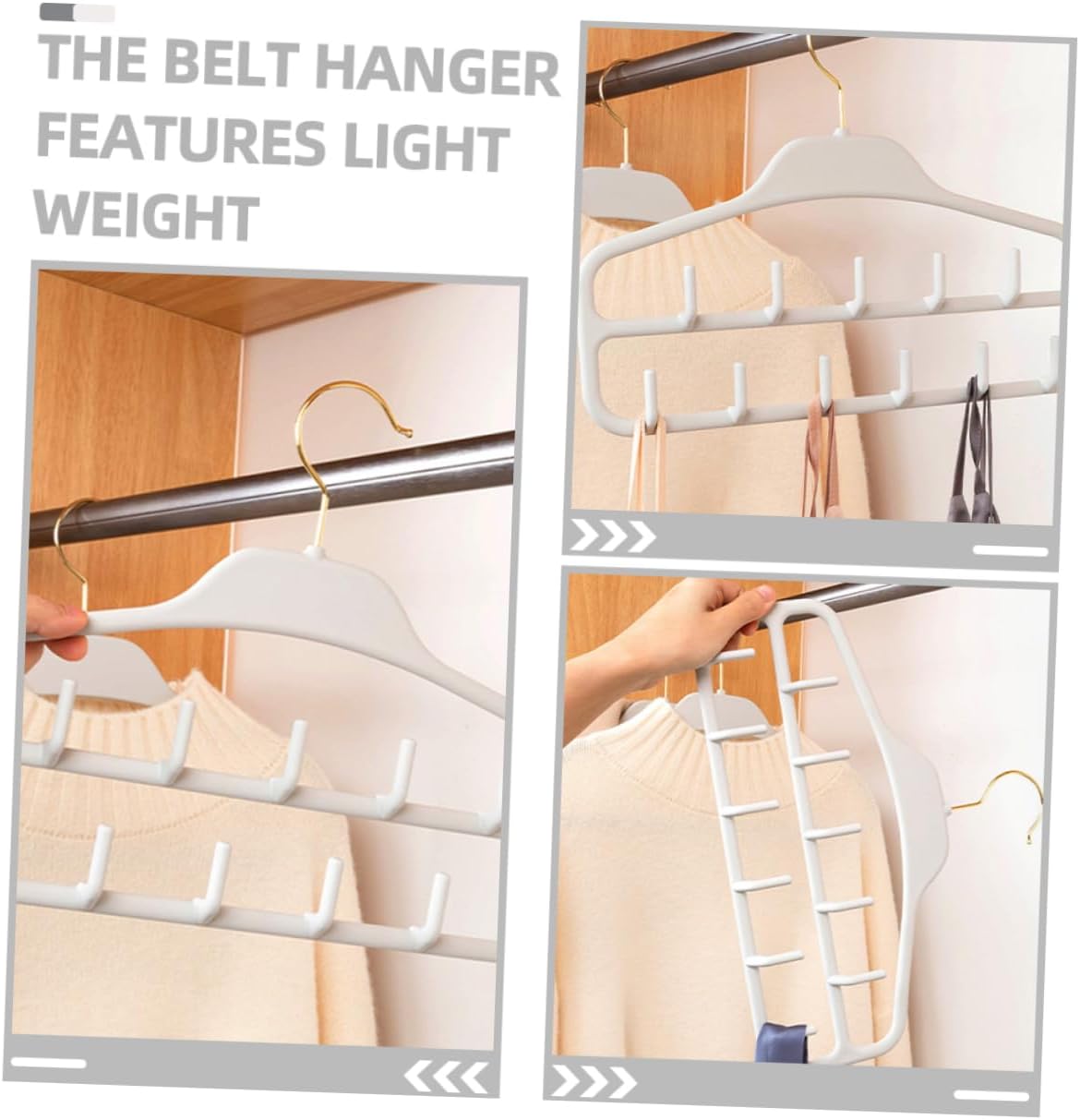 Mobestech 2pcs Multi-Functional Belt Hanger Organizer 11 Hooks Space-Saving Tie Rack for Closet Light Gray Sturdy Design for Belts Scarves and Ties Storage