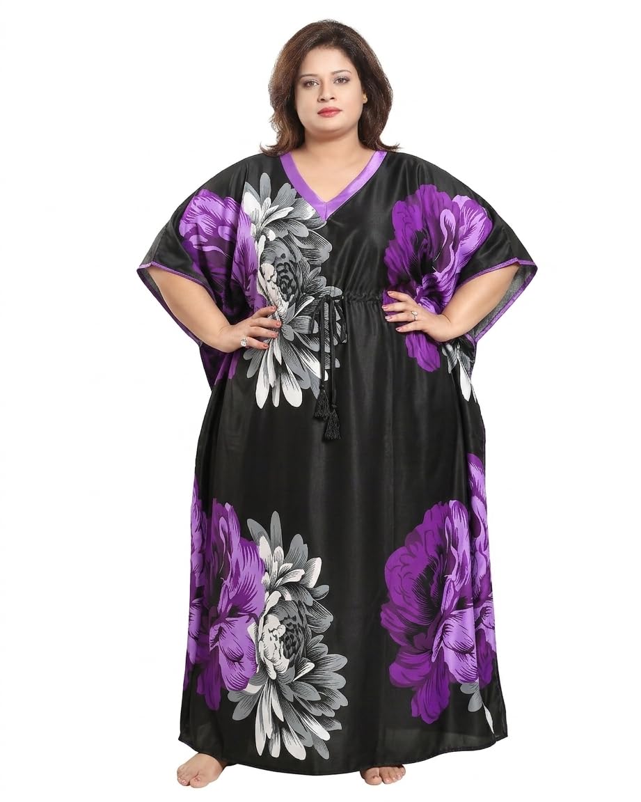 noty Women's Plus Size 5XL | 6XL | 7XL Kaftan Nighty | Serena Fabric | Floral Print Maxi | Short Sleeves | V Shaped Neck-picture-25