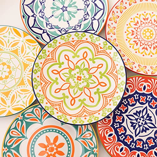 Lehaha Ceramic Dessert Plates Set Of 6-8.5 Inch Porcelain Round Small Dinner Plates Set, Serving Plates For Salad, Pizza, Colorful Lunch Plates, Microwave Safe, Vibrant Colors #TOP5