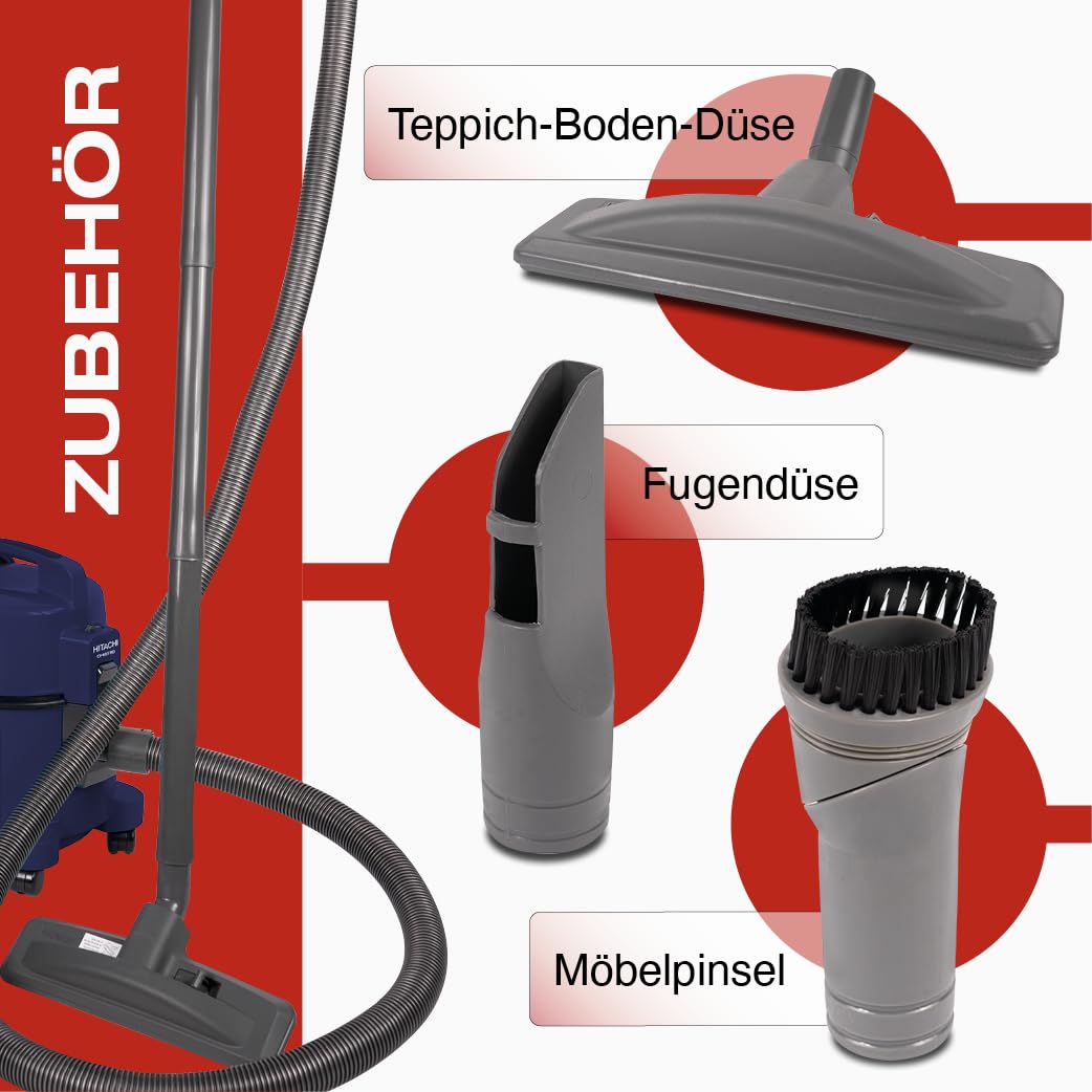 HITACHI Staubsauger CV-400 PRO mit HEPA Filter 7,5L, Beutellos - Profi Bodenstaubsauger 880W, leise 74 dB, 13m Radius, Teppichdüse & Zubehör, Gewerbesauger für Haushalt & Industrie (Dunkelblau)