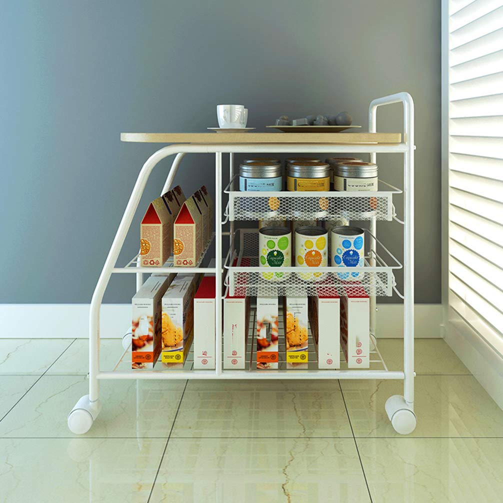ZYFA Carrello Cucina Servizio,Scaffale Portaoggetti Mobile per Forno a microonde,Portaoggetti Multiuso, Salvaspazio Rete Metallica Contenitori, in Legno Robusto Rotolamento,4 Ruote Girevoli