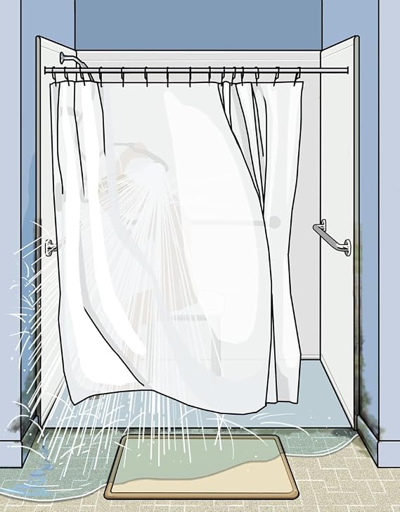 30 Shower Curtain Water Barrier & Leak Guard Kit Side Seal System Stops Water Leaks, Blow-in & Splashing Keeps Water in Tub or Shower Easy Install, Works with Any Curtain (30 Wall Channels)