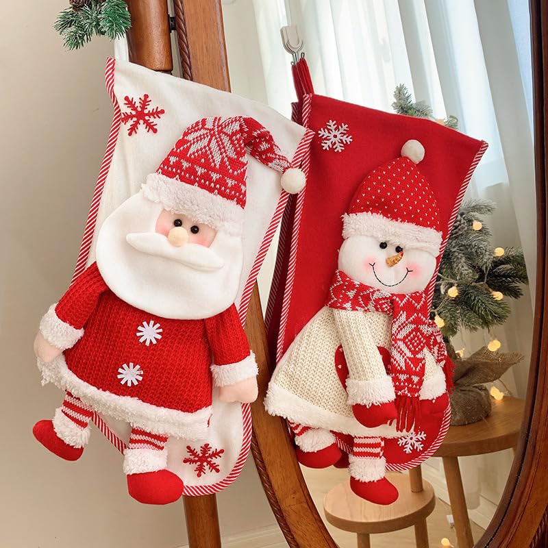 Große Weihnachtsstrümpfe, 45,7 cm gestrickter Weihnachtsmann, Weihnachtsstrumpf-Dekorationen, Weihnachtsstrumpf für Kinder, Geschenk, Kamin, Weihnachtsbaum, hängende Strümpfe für Familie, Neujahr,