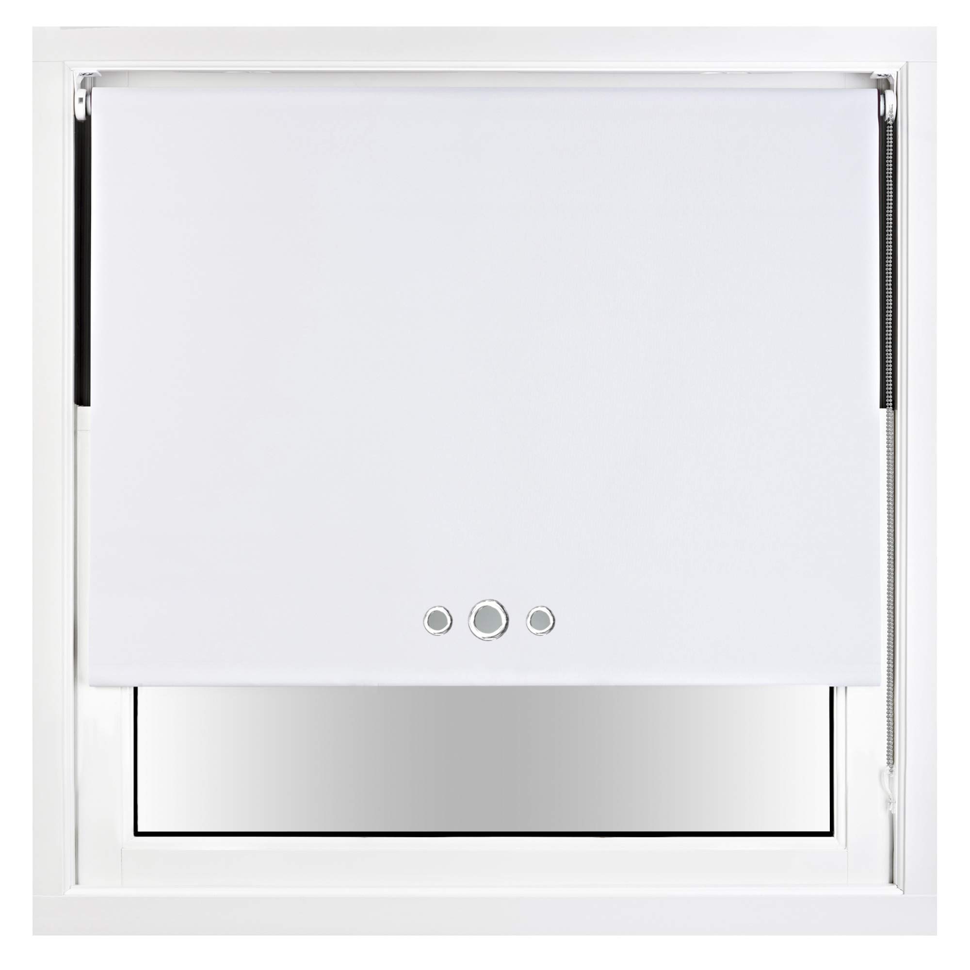 FURNISHED Blackout Roller Blind with Triple Eyelets & Metal Fittings Trimmable - White, 95W x 165H cm