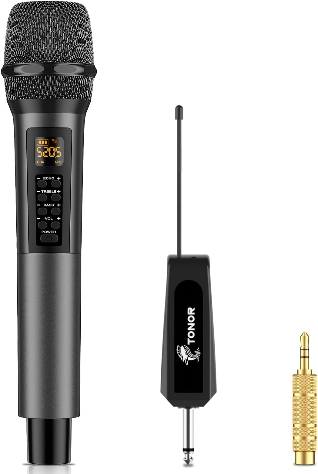 TONOR Wireless Microphone with Treble/Bass/Echo, Dynamic Handheld Cordless Singing Mic with Receiver for Karaoke Home KTV DJ Wedding Party Church PA, 30 UHF Adjustable Frequencies, 60m Coverage TW515