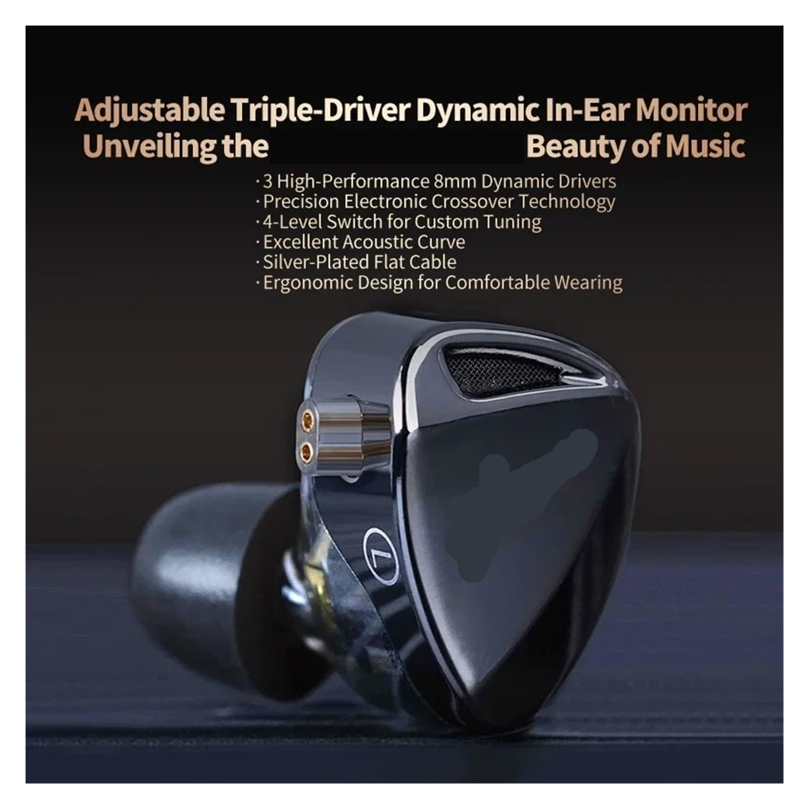 Auricolari con monitor in-ear dinamico a triplo driver Cuffie con cancellazione del rumore con auricolari HIFI for musica(Mic (Balanced(GS)