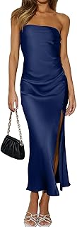 Blue Satin Strapless Dress Picks