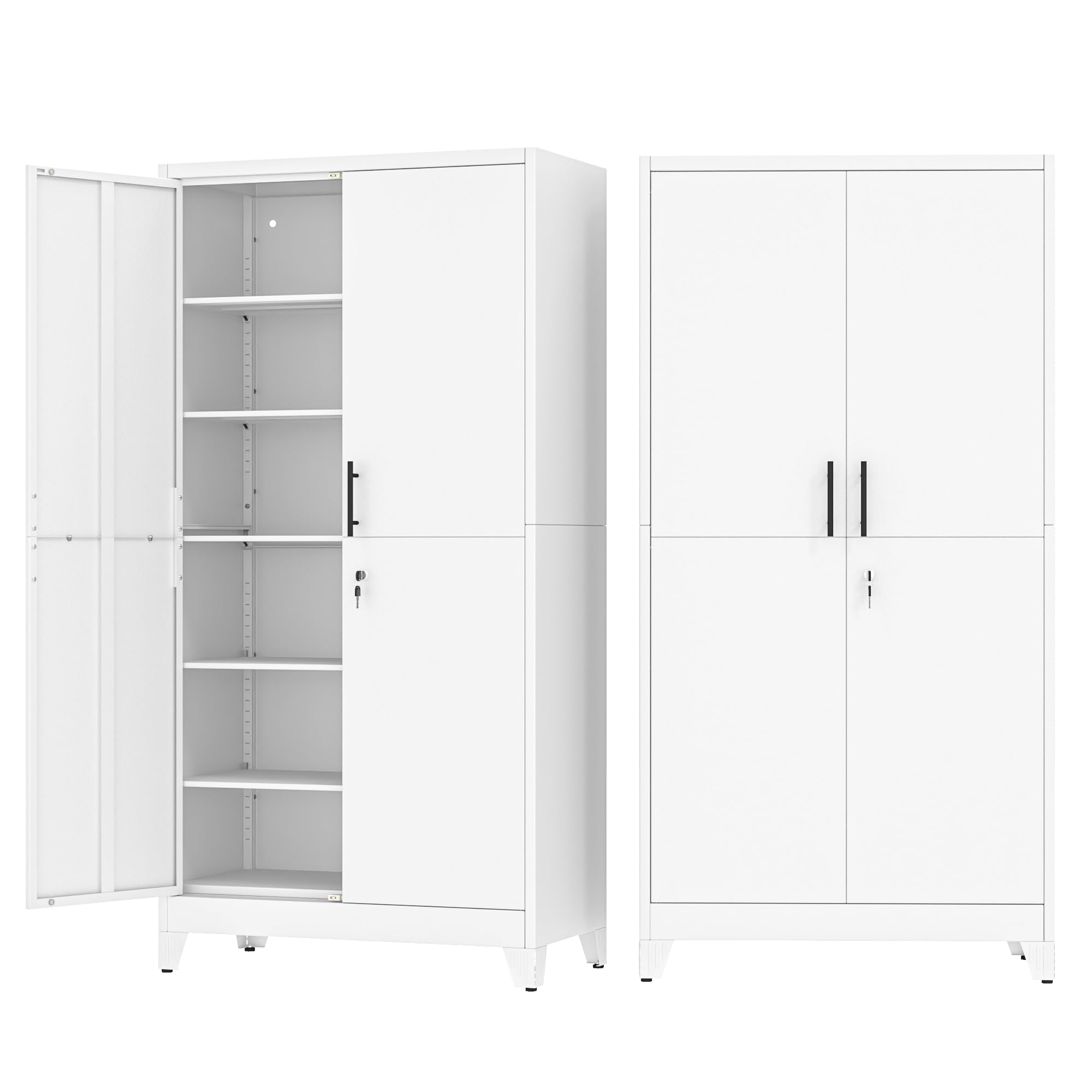 White Kitchen Pantry Cabinets,79 Metal Lockable Storage for Office
