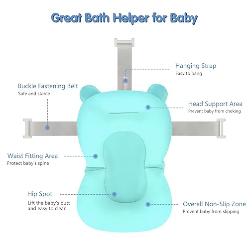 Miniatura 2 de Colorlife Asiento de Baño para Bebé con Malla de Apoyo, Cojín de Apoyo para Baño Infantil, Cómodo Ajustable Antideslizante de Tres Puntos para Baño