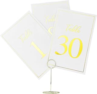 White Paper Gold Wedding Table Numbers, 1-30 And Head Table Card Included, Centerpiece Decorations,Double Sided 4x6 With Gold Stamping,For Table Number Holders