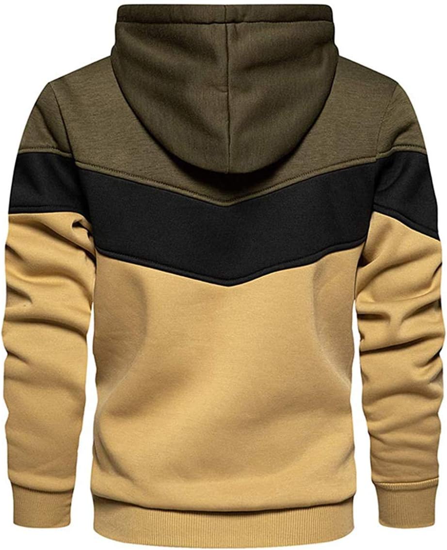 Mens Hoodies Pullover Color Block Fleece Long Sleeve Sweatshirt Tops with Pocket - Image 3