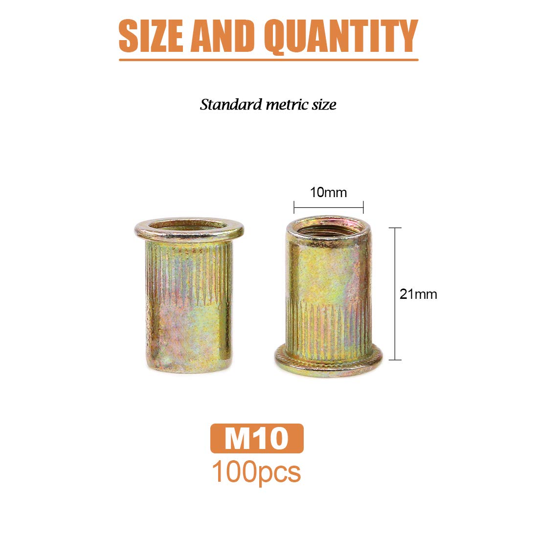M10 Threaded Rivet Snapklik.com : 100Pcs M10 Rivet Nuts Metric Zinc Plated Rivet Nut ...