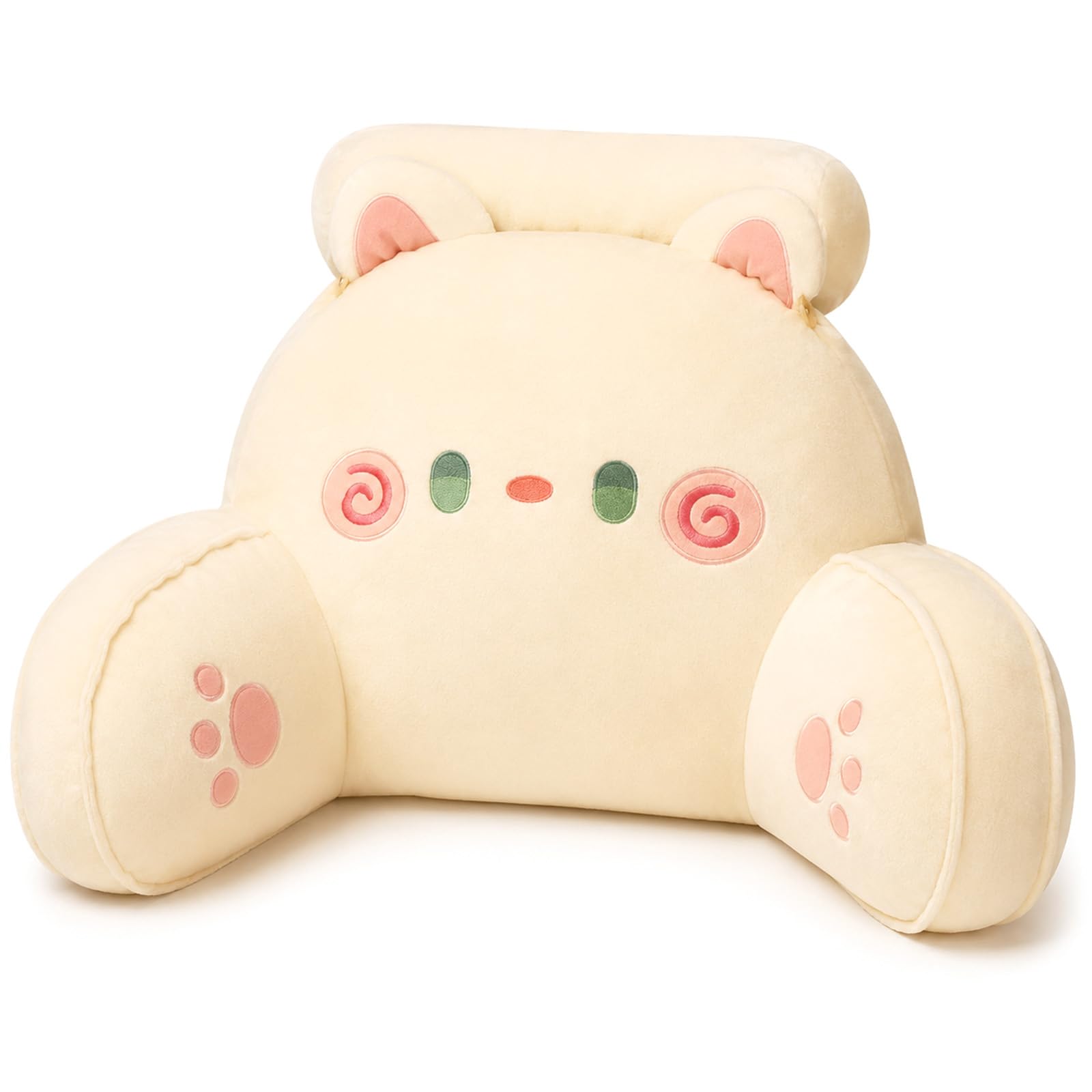AZMAHT Reading Pillow, Cute Back Support Cushion, PP Cotton Support Pillow, Ergonomic Back Support Pillow with 2 Armrests for Gaming in Bed, Cosy Gift for Girls & Teens,White Cat,75X50CM