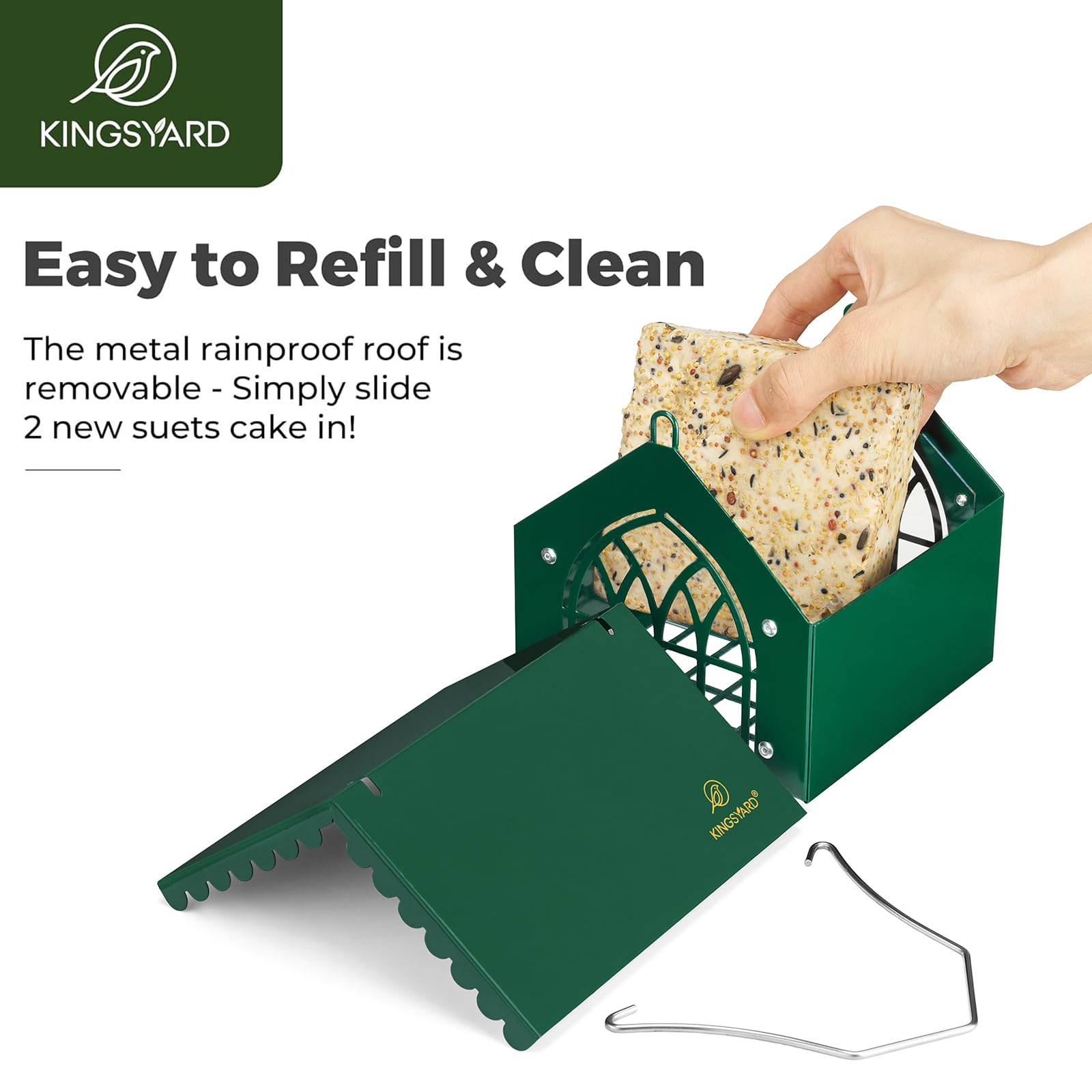 Kingsyard Comedero doble de sebo para pájaros con techo resistente a la intemperie, todo de metal, comederos de sebo boca abajo para colgar al aire libre, ideal para pájaros carpinteros, gallinero,