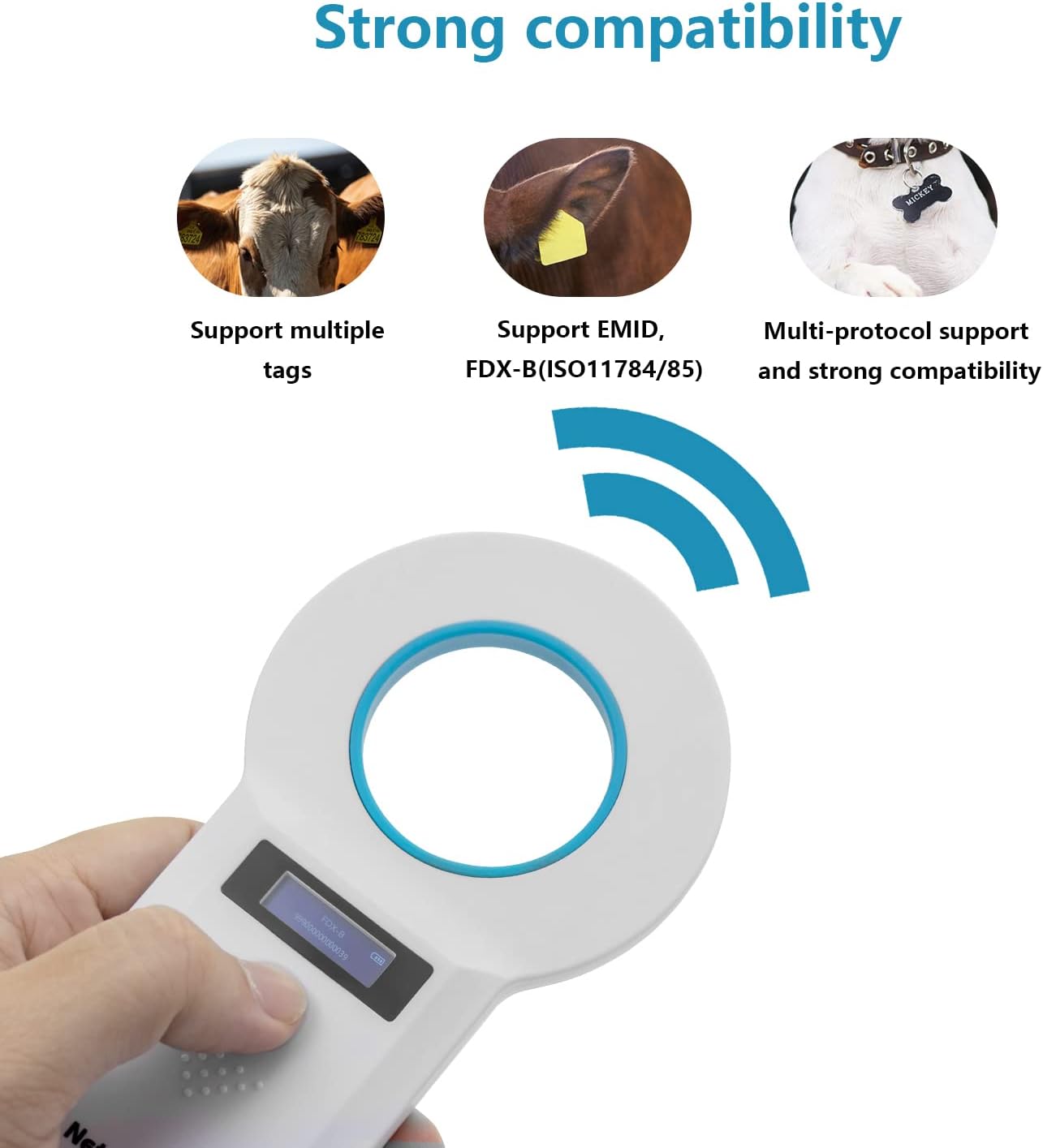 NetumScan Bluetooth Pet Microchip Reader, RFID EMID Portable Pet Chip Scanner Rechargeable 1024 Data Storage Animal Tag Scanner with OLED Display for ISO 11784/11785,FDX-B and ID64 RFID (NSW90B)