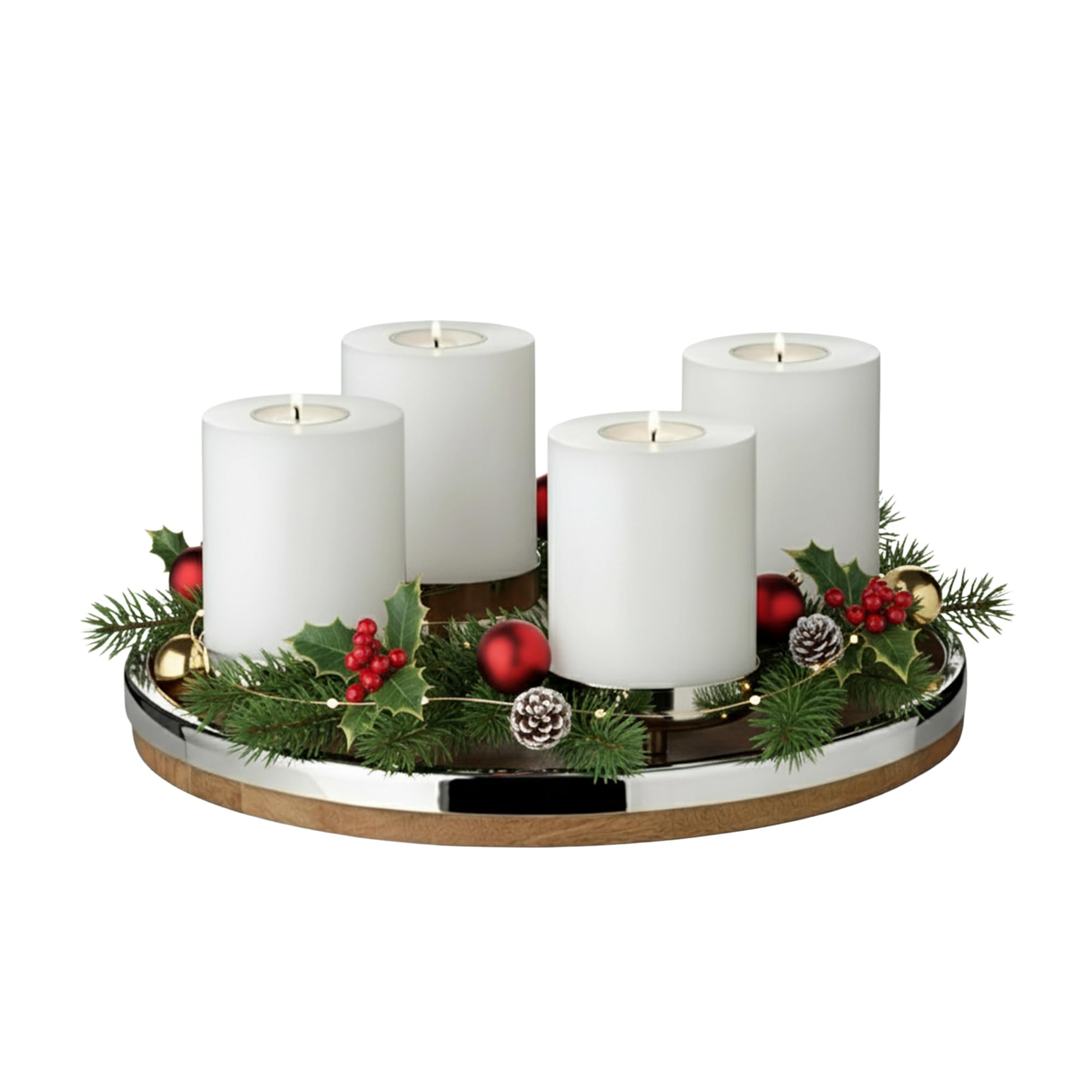 EDZARD Adventskranz Lani (Durchmesser 34 cm), Mangoholz und Edelstahl vernickelt, für Stumpenkerzen Durchmesser 8 cm - perfekt für die Cornelius Dauerkerzen von EDZARD