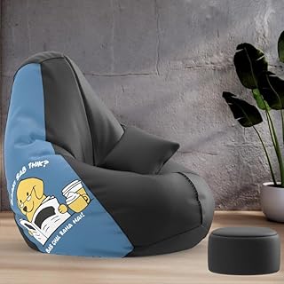 Biggie Bean Bag with Beans Filled XXXXXL Bean Bag with Free Cushion and Footrest - Official : PrintZen Combo (Matching Col Price In India